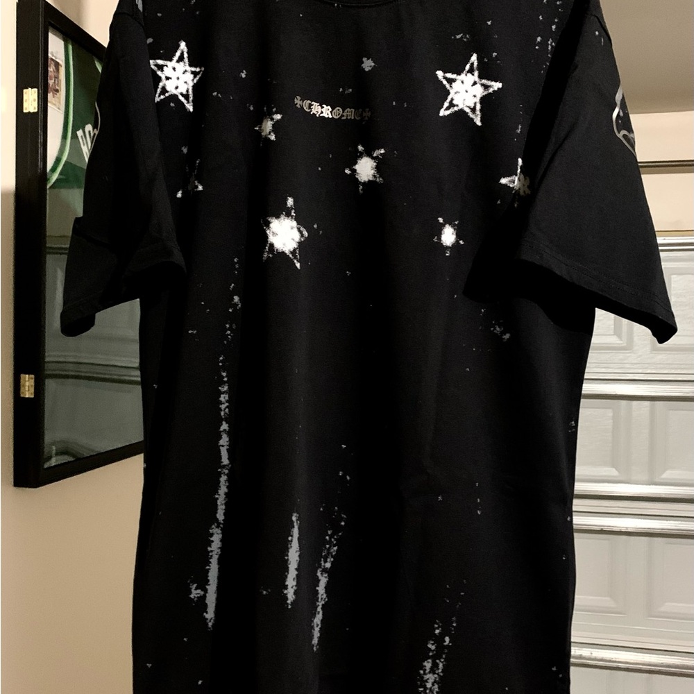 Chrome Hearts Black Tee with White Star Bleach Details